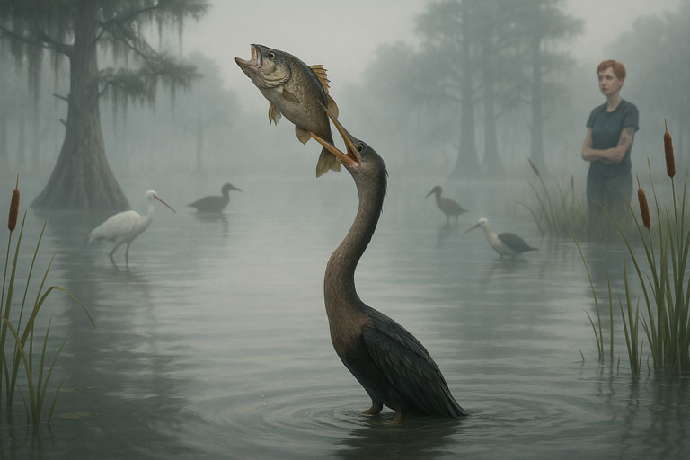 Anhinga catching a fish